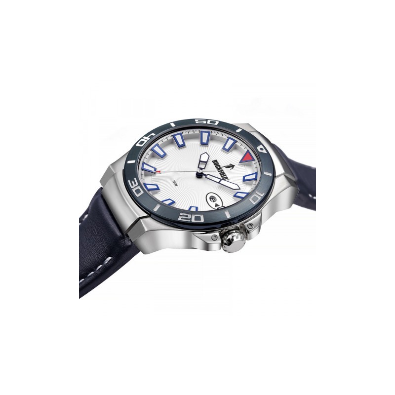 Montre Homme Ruckfield acier gris argent et cuir bleu foncé