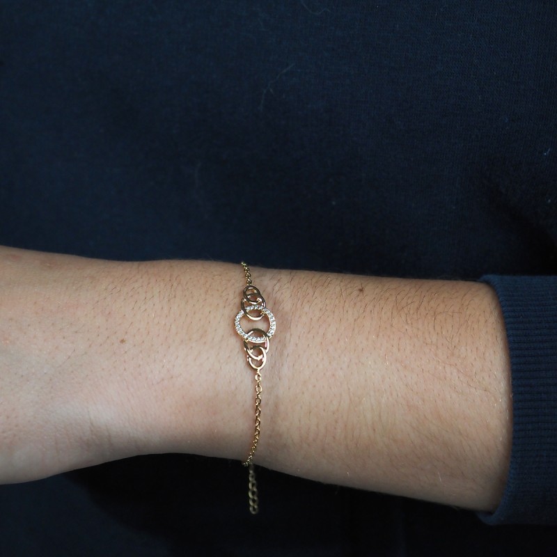 Bracelet femme carador en plaqué or avec oxydes de zirconium motif cercles entrelacés