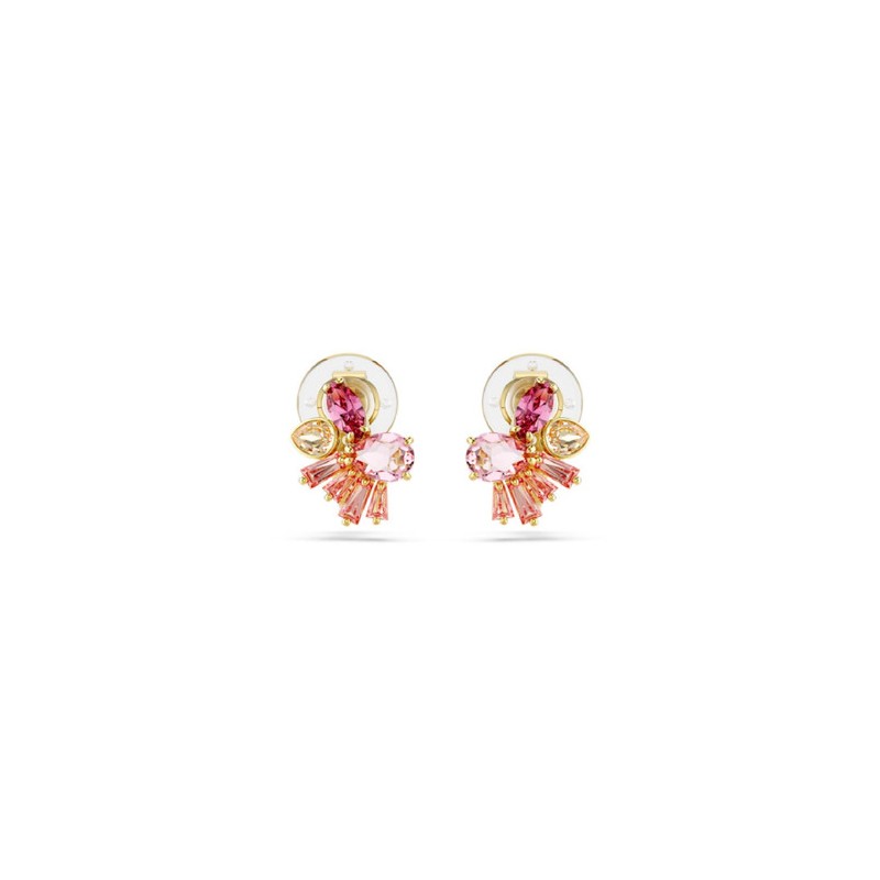 BOUCLES D OREILLES FEMME SWAROVSKI GEMA CE METAL DORE CRISTAUX ROSE
