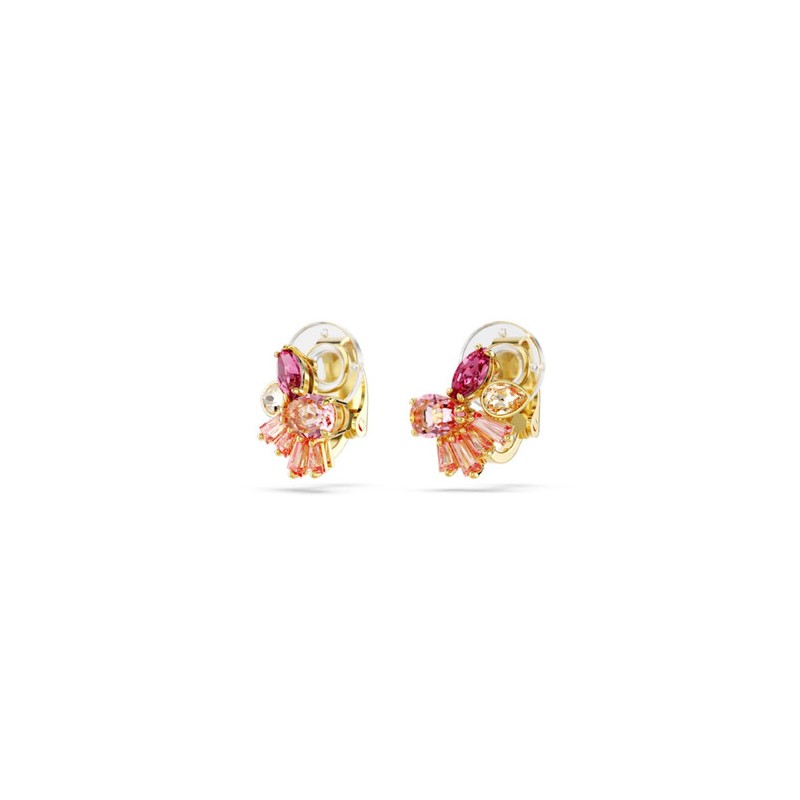 BOUCLES D OREILLES FEMME SWAROVSKI GEMA CE METAL DORE CRISTAUX ROSE