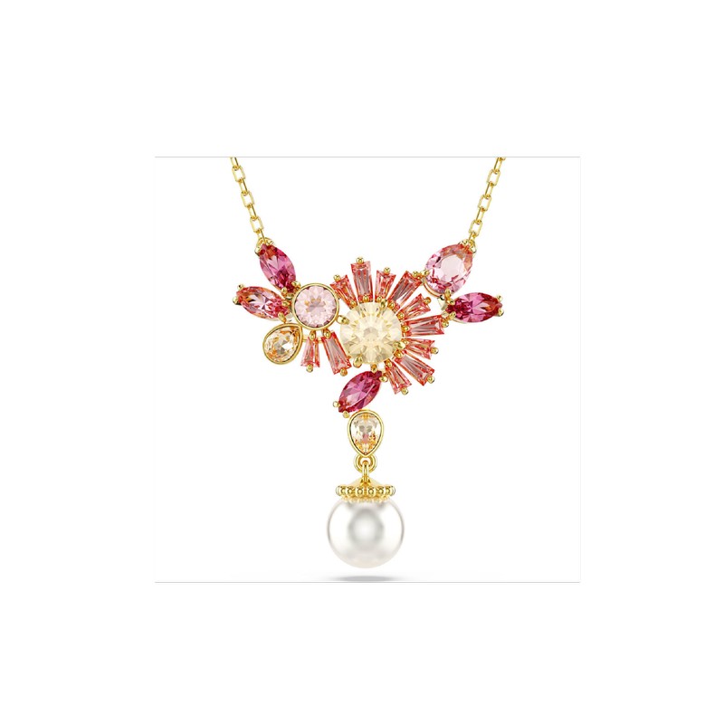 COLLIER FEMME SWAROVSKI GEMA PEARL METAL DORE CRISTAUX ROSE