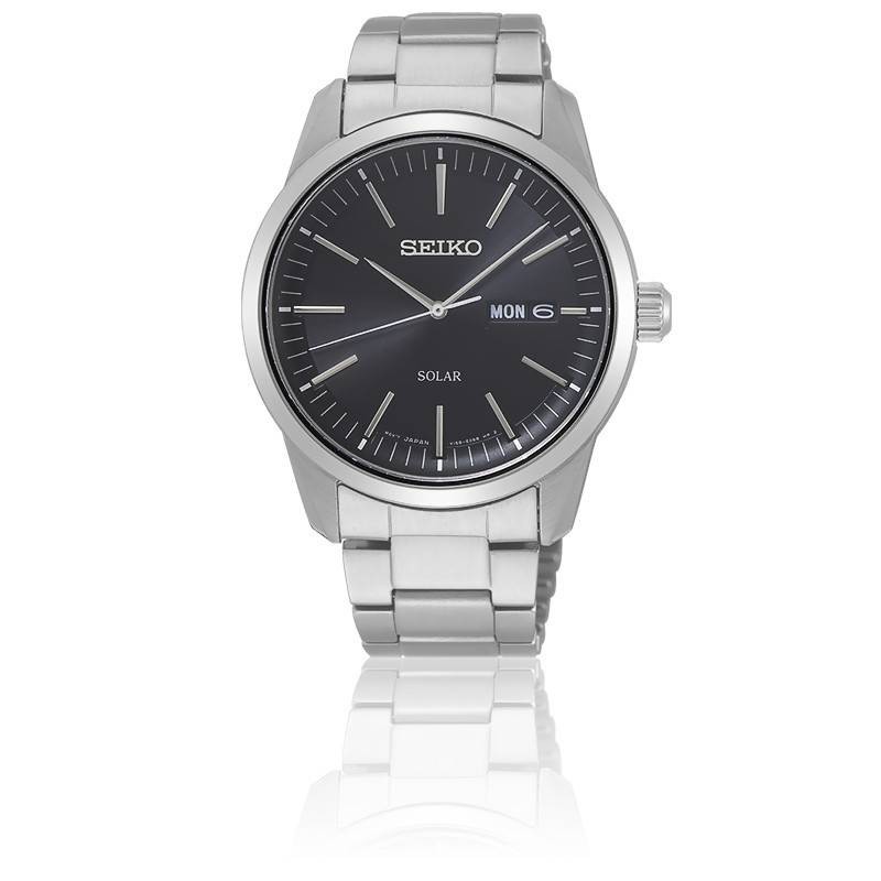 Montre Homme Seiko bracelet acier argenté cadran noir