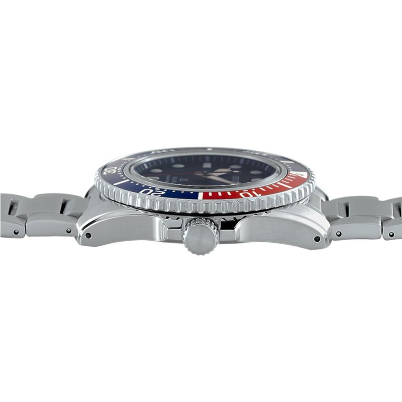 Montre Homme Seiko prospex en acier argenté avec lunette bleu et rouge