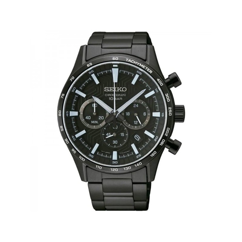 Montre Homme Seiko chronographe bracelet acier cadran noir