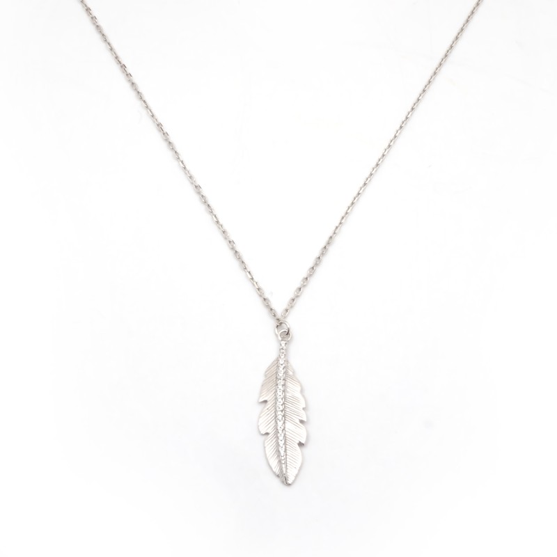 Collier Carador collection trendy plume or banc 375/000 et zircons