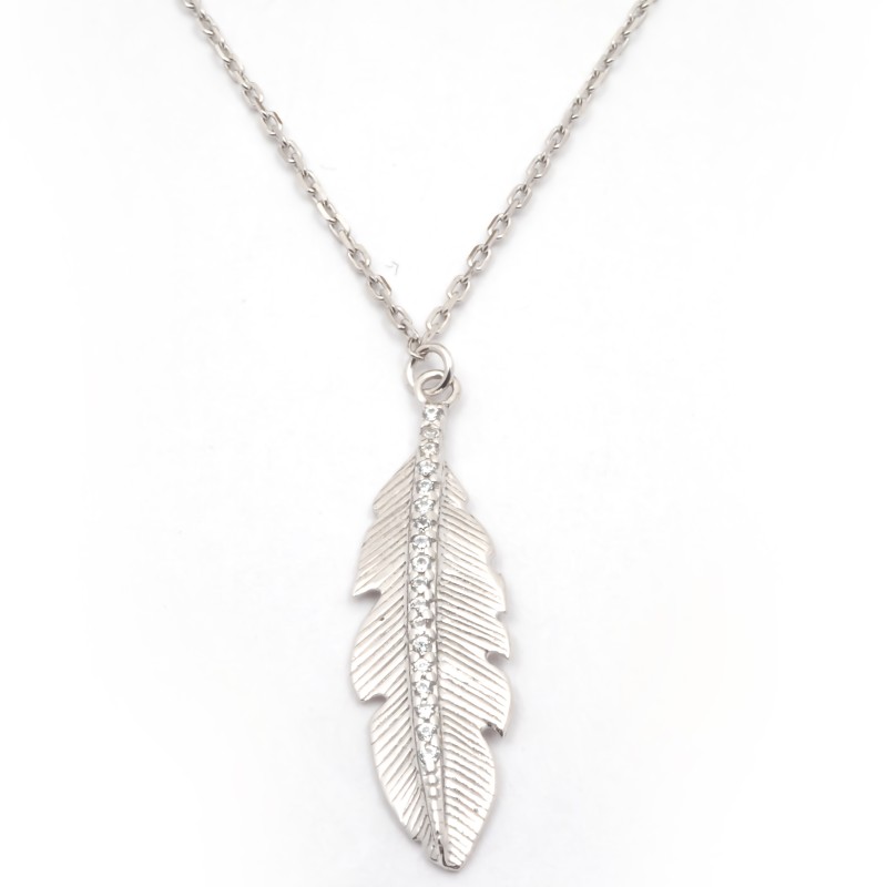 Collier Carador collection trendy plume or banc 375/000 et zircons