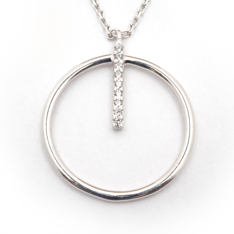 Collier Carador collection graphique motif cercle or banc 375/000 et zircons