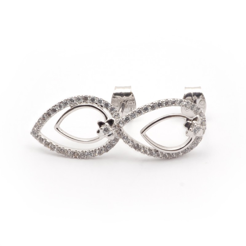 Boucles d'oreilles Carador Pétale or blanc 375/000 et oxydes de zirconium