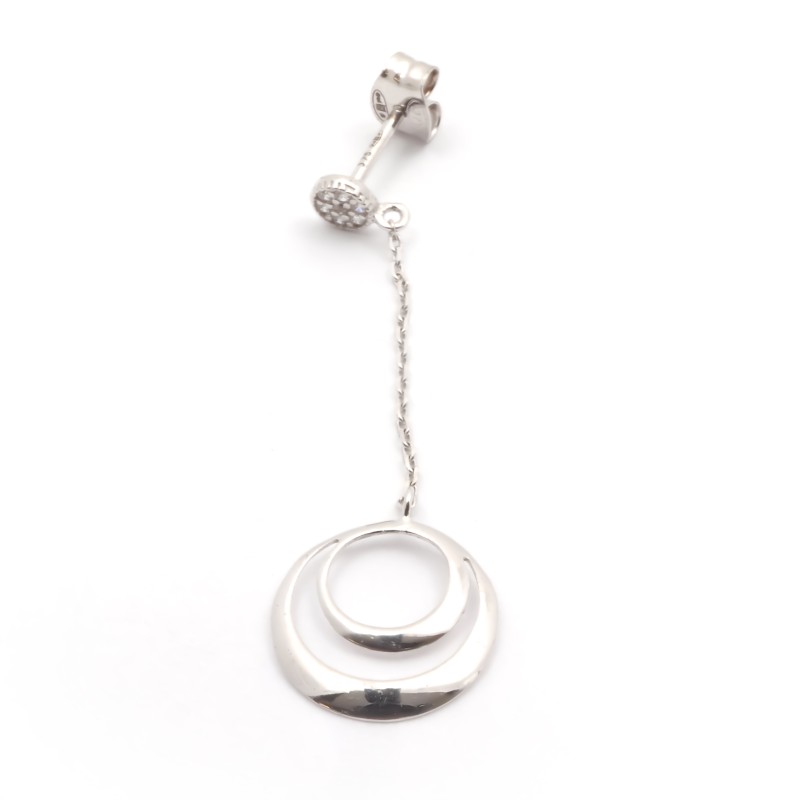 Boucles d'oreilles double cercles suspendus Carador en or blanc 375/000 et oxydes de zirconium