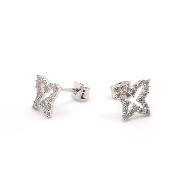 Boucles d'oreilles Carador papillon or blanc 375/000 et oxydes de zirconium