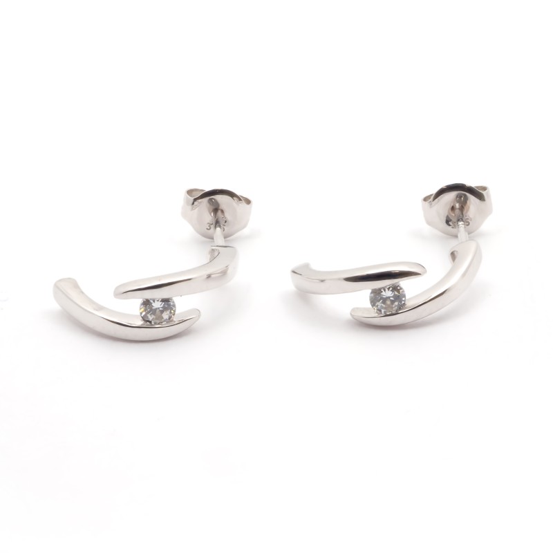 Boucles d'oreilles Carador demi-créoles or blanc 375/000 et oxyde de zirconium