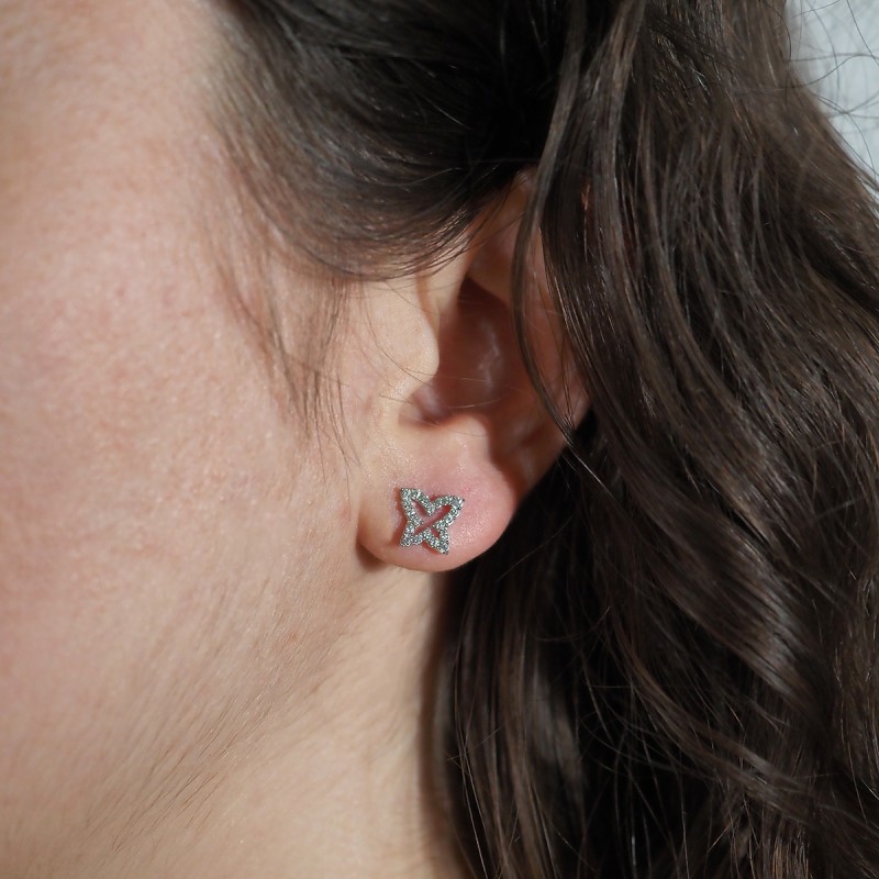 Boucles d'oreilles Carador papillon or blanc 375/000 et oxydes de zirconium