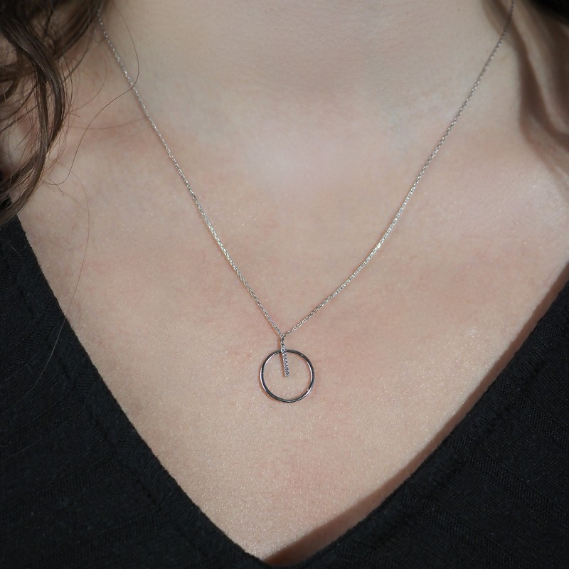 Collier Carador collection graphique motif cercle or banc 375/000 et zircons