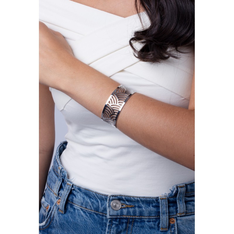 MANCHETTE FEMME ACIER ARGENTE MOTIF JAPONAIS