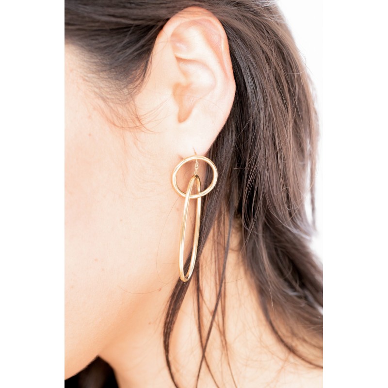 BOUCLES D OREILLES PENDANTES ACIER DORE MULTI CERCLES