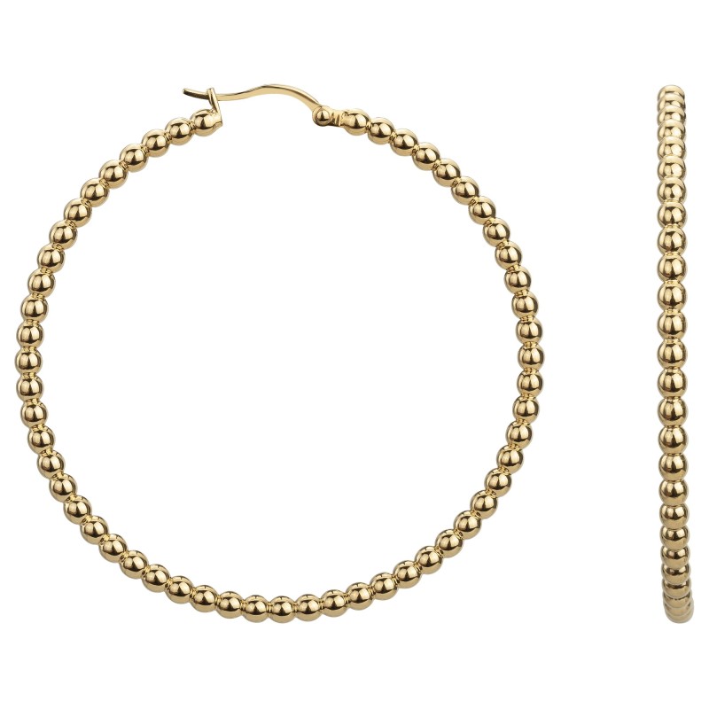 BOUCLES D OREILLES CREOLES ACIER DORE MOTIF BOULES