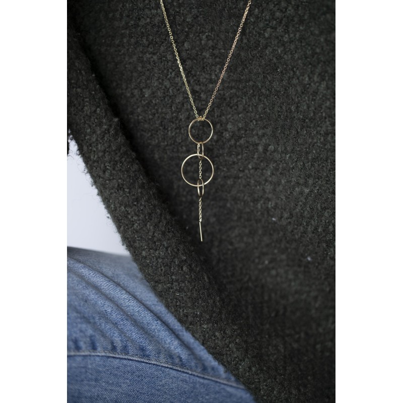 COLLIER SAUTOIR FEMME ACIER DORE MULTI CERCLES