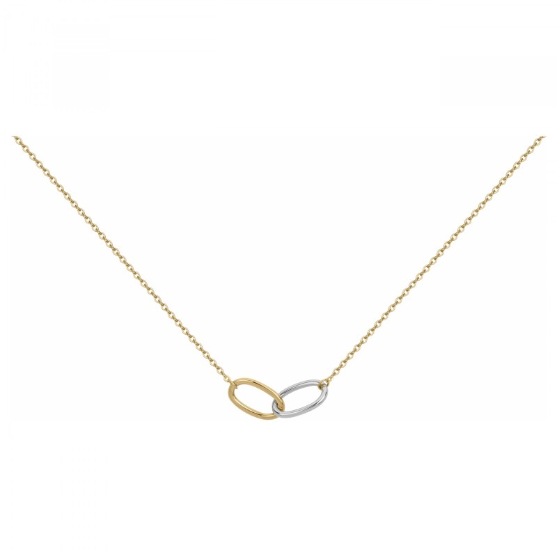 COLLIER FEMME ACIER DORE DOUBLES ANNEAUX BICLORES
