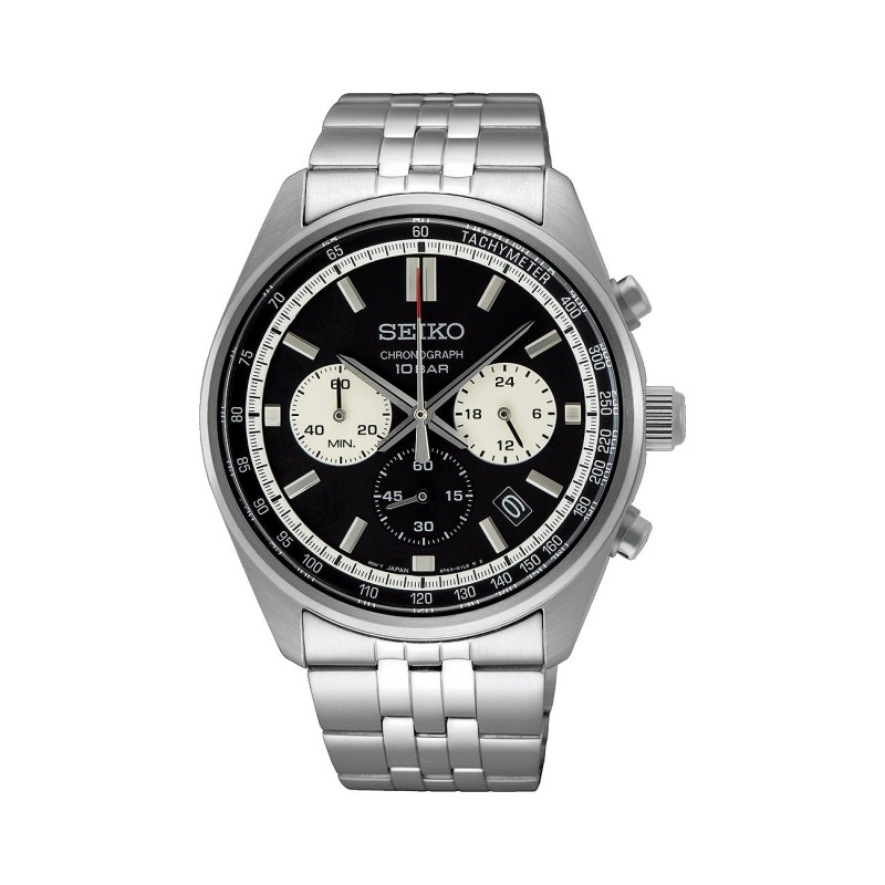 Montre Homme Seiko chronographe bracelet acier cadran noir