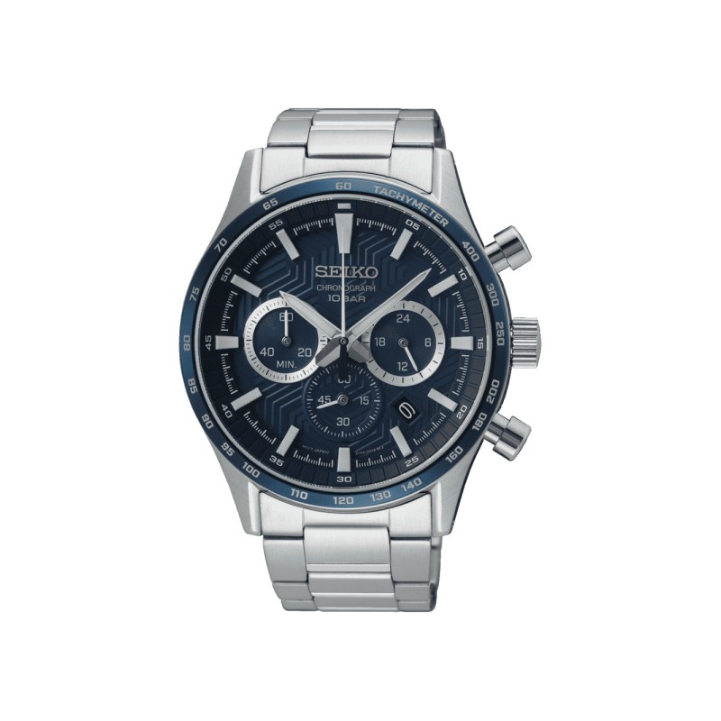Montre Homme Seiko chronographe bracelet acier cadran bleu nuit