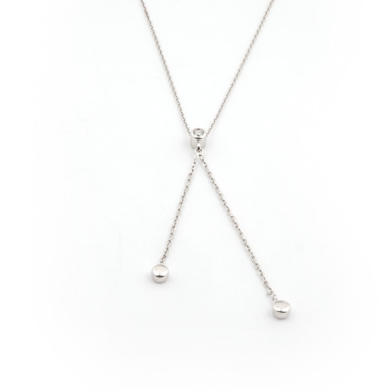 Collier Minimaliste deux boules Carador en or blanc 750/000 et diamant