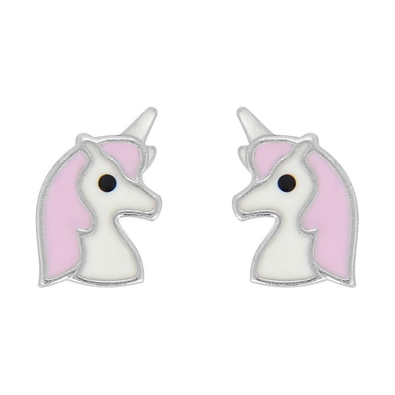 Boucles d'oreilles enfant Carador argent 925/000 LICORNE ROSE ET BLANC
