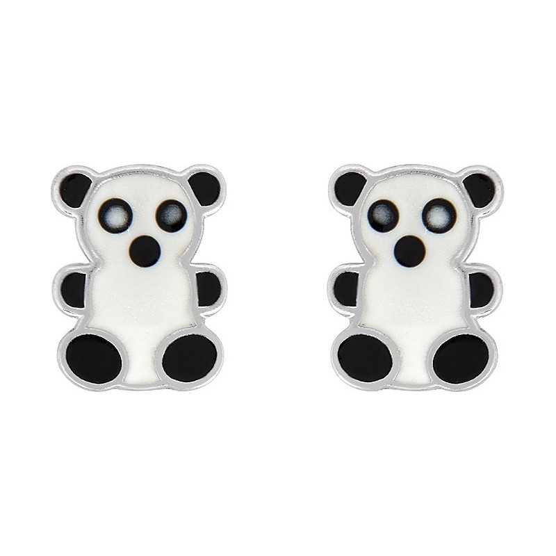 Boucles d'oreilles enfant Carador argent 925/000 PANDA NOIR ET BLANC