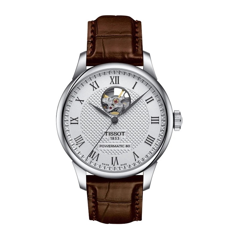 Montre Tissot Homme powermatic 80 open heart bracelet cuir marron