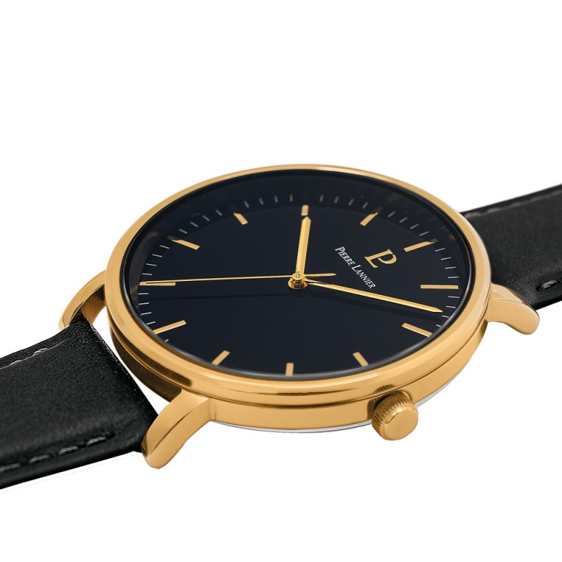 Montre Homme Pierre Lannier ESSENTIAL Cadran Noir Bracelet Cuir Noir