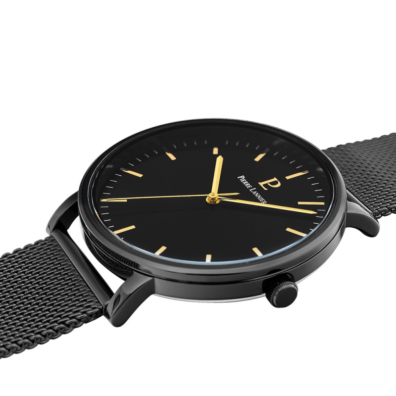 Montre Homme Pierre Lannier ESSENTIAL Cadran Noir Bracelet Acier milanais Noir