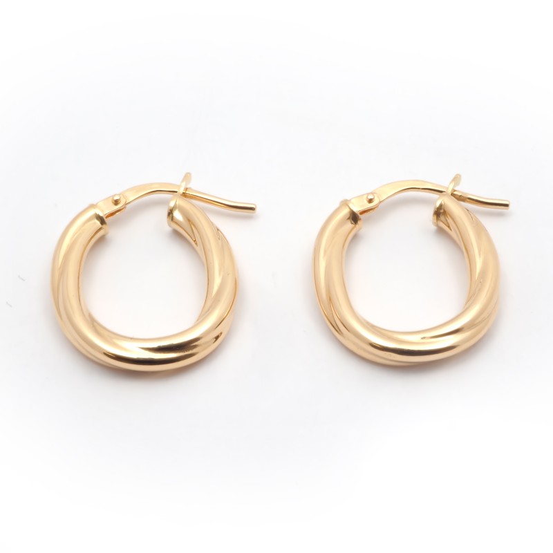 Boucles d'oreilles créoles Carador tube oval torsadé en or 750/000