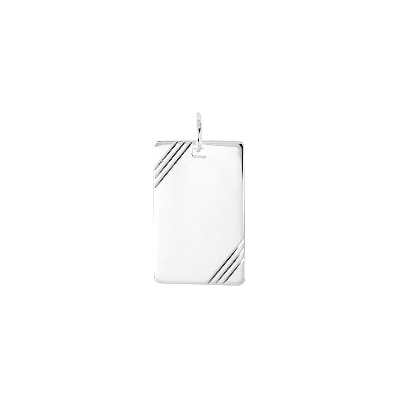 PENDENTIF CARADOR ARGENT PLAQUE RECTANGLE AVEC STRIS