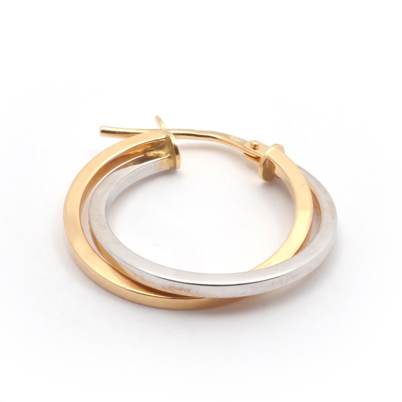 Boucles d'oreilles Carador créoles doubles fil carré or jaune et blanc 750/000