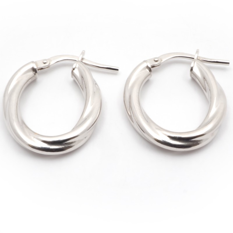 Boucles d'oreilles créoles Carador tube oval torsadé en or blanc 750/000