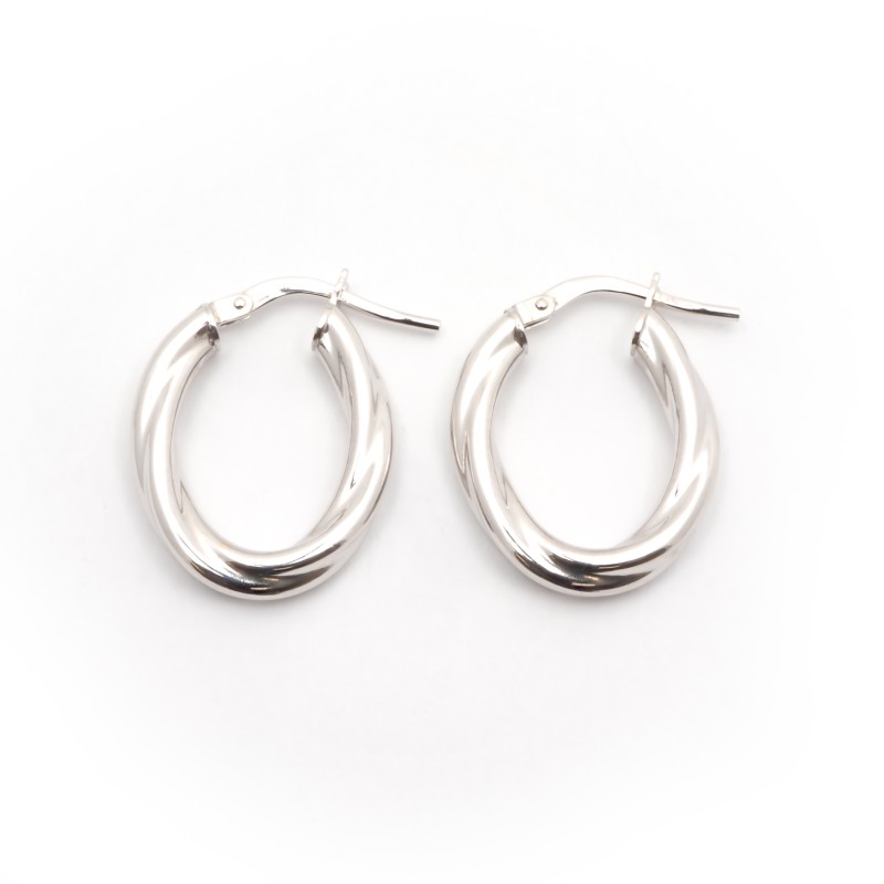 Boucles d'oreilles créoles Carador tube oval torsadé en or blanc 750/000