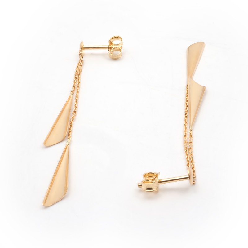 Boucles d'oreilles double pendantes motif triangle en or jaune 750/000 CARADOR