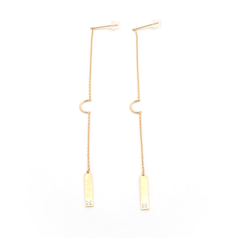 Boucles d'oreilles barette plate pendantes  en or jaune 750/000 et diamant CARADOR