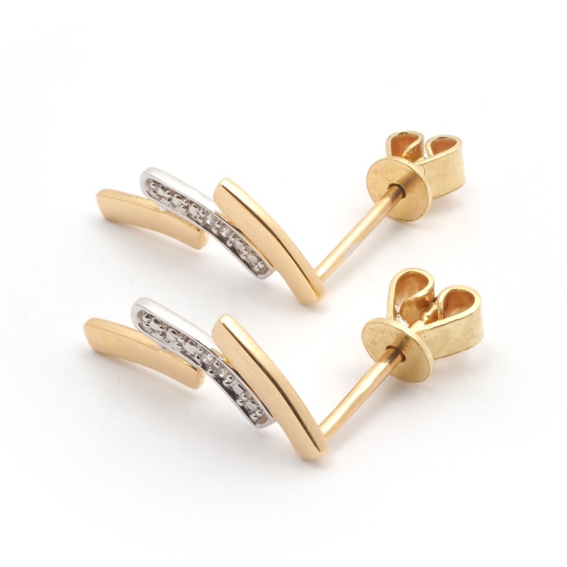 boucles d'oreilles trois barrettes bicolore Carador en or 750/000 et diamants