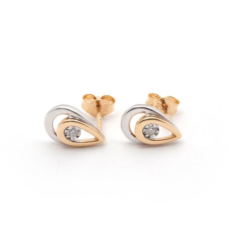 boucles d'oreilles goutte bicolore Carador en or 750/000 et diamant 0,02 cts