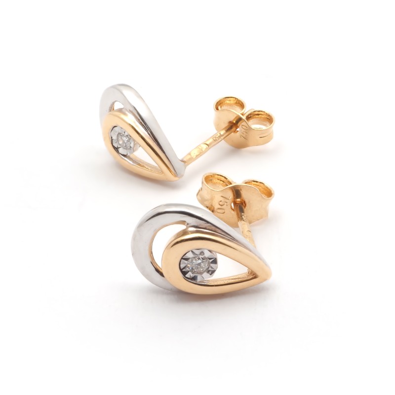 boucles d'oreilles goutte bicolore Carador en or 750/000 et diamant 0,02 cts