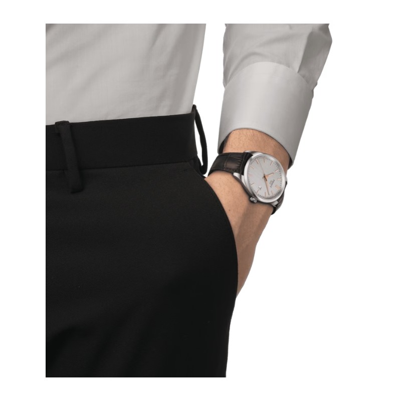 Montre Homme Tissot PR 100 bracelet cuir noir et cadran argenté