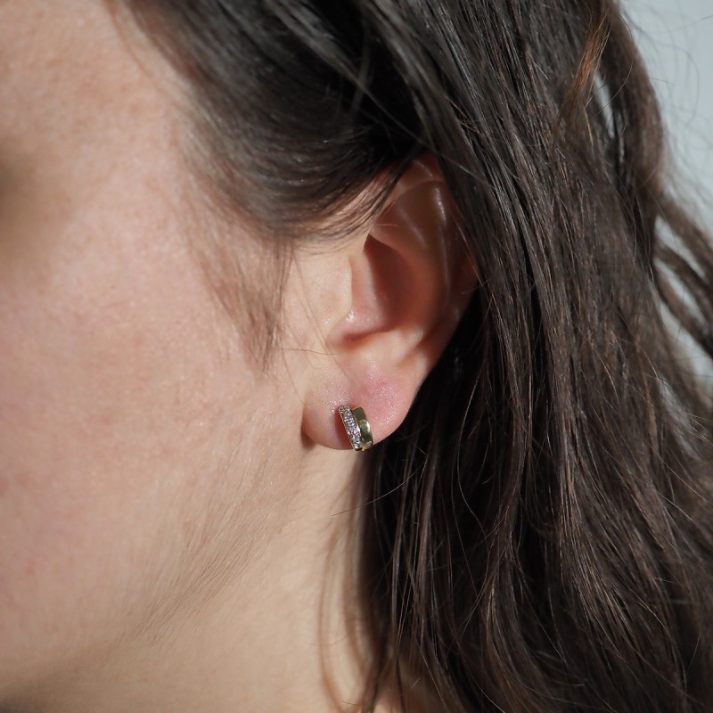Boucles d'oreilles mini demi-créoles Carador or 750/000 bicolore et diamants