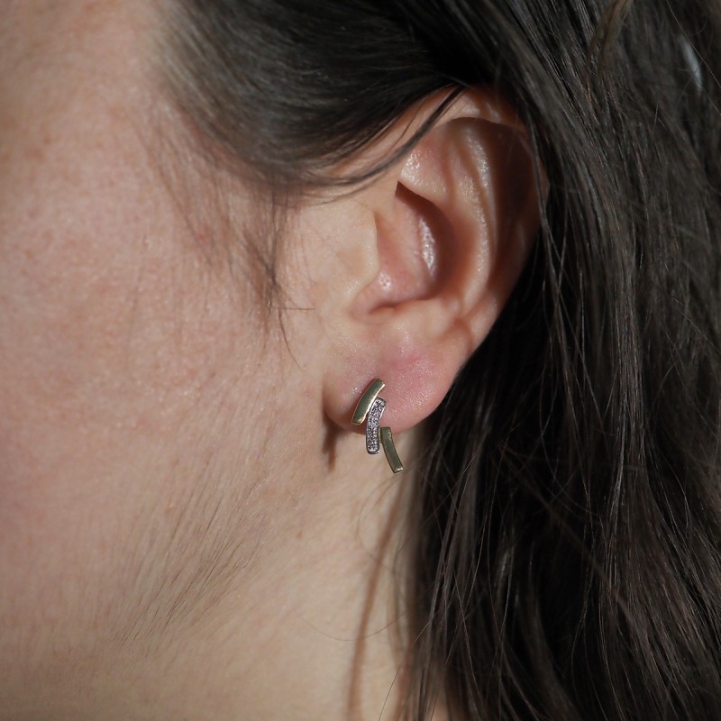 boucles d'oreilles trois barrettes bicolore Carador en or 750/000 et diamants