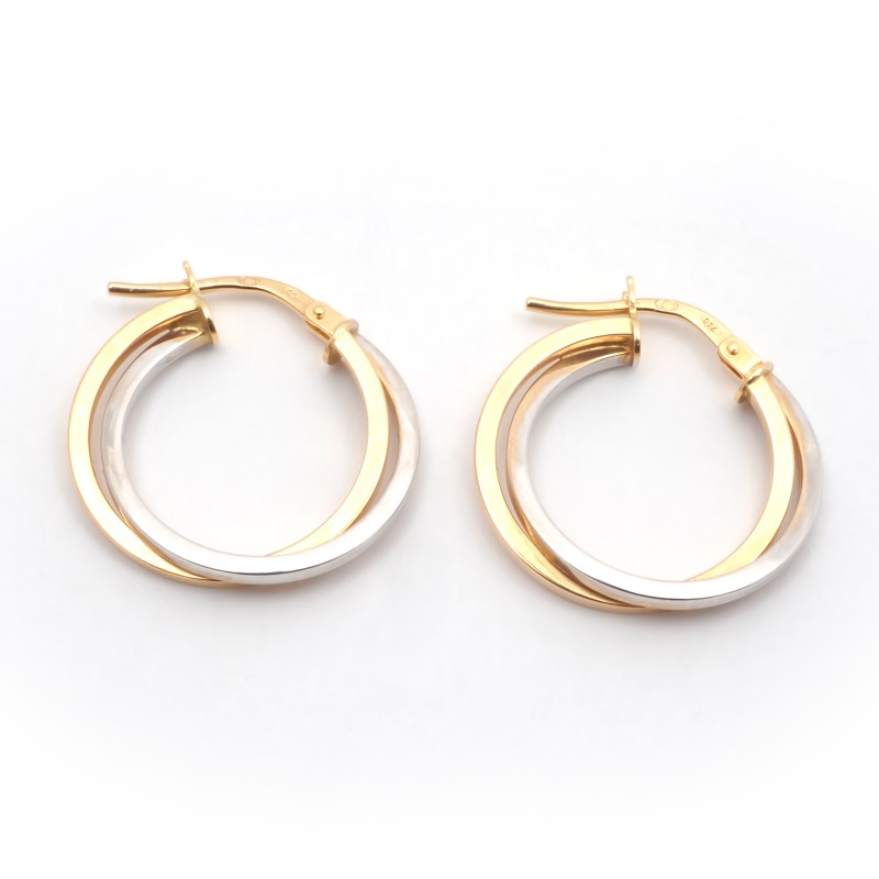 Boucles d'oreilles Carador créoles double fils or jaune et blanc 750/000