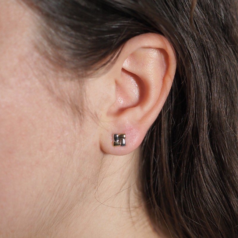 boucles d'oreilles carré bicolore Carador en or 750/000