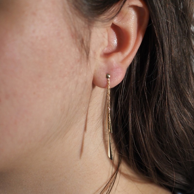 Boucles d'oreilles double pendantes motif triangle en or jaune 750/000 CARADOR