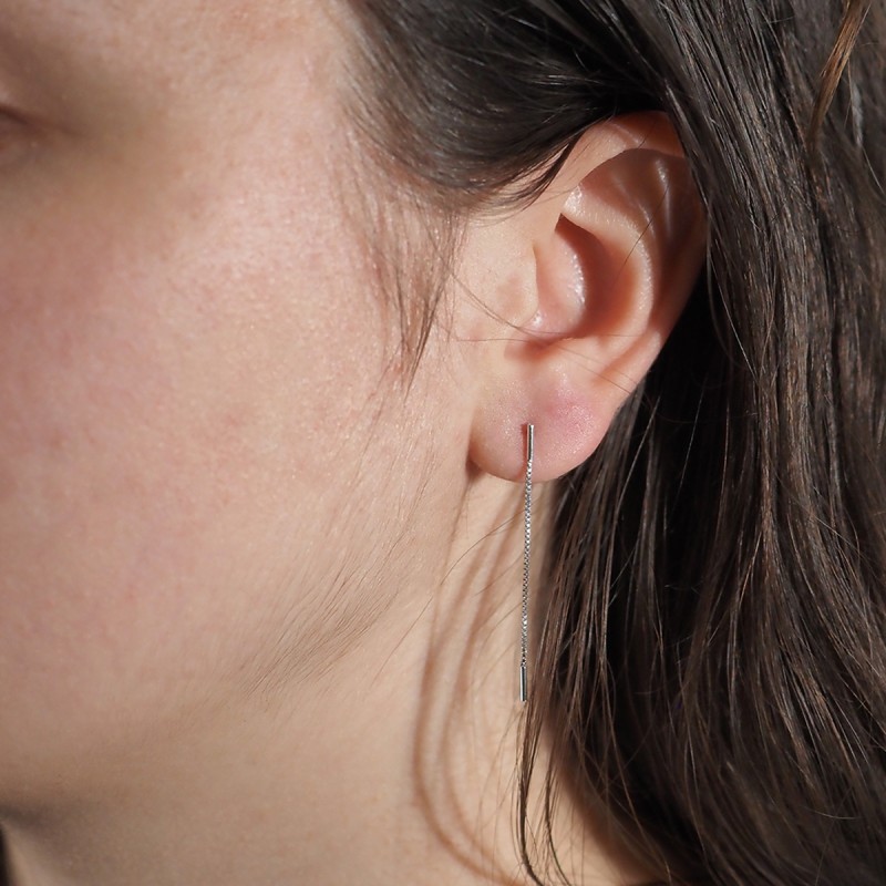 Boucles d'oreilles pendantes or blanc 750/000