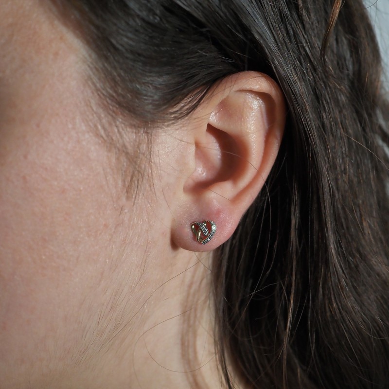 boucles d'oreilles cœur bicolore Carador en or 750/000 et diamant