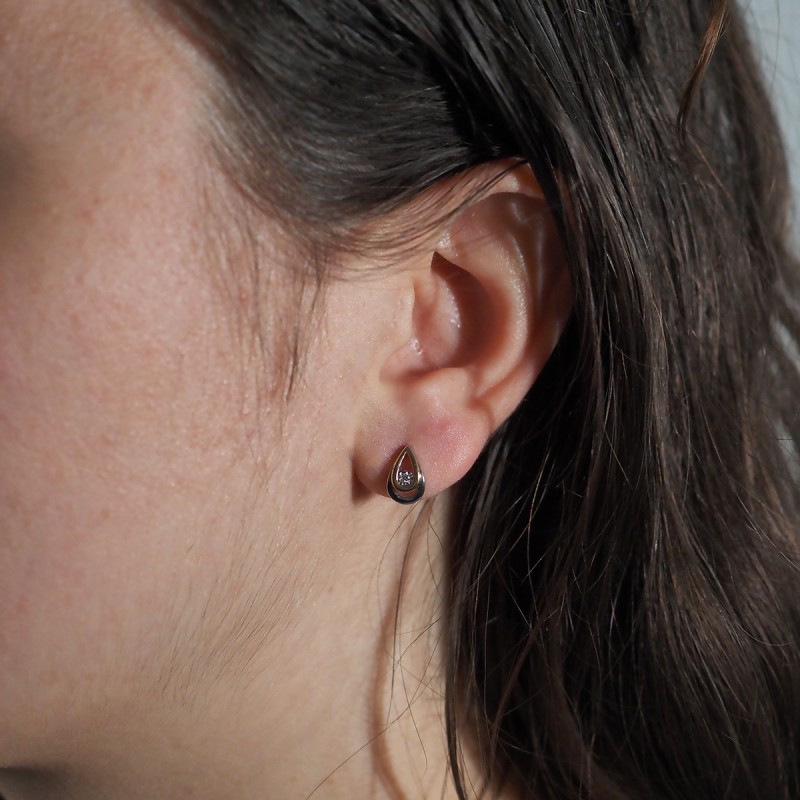 boucles d'oreilles goutte bicolore Carador en or 750/000 et diamant 0,02 cts