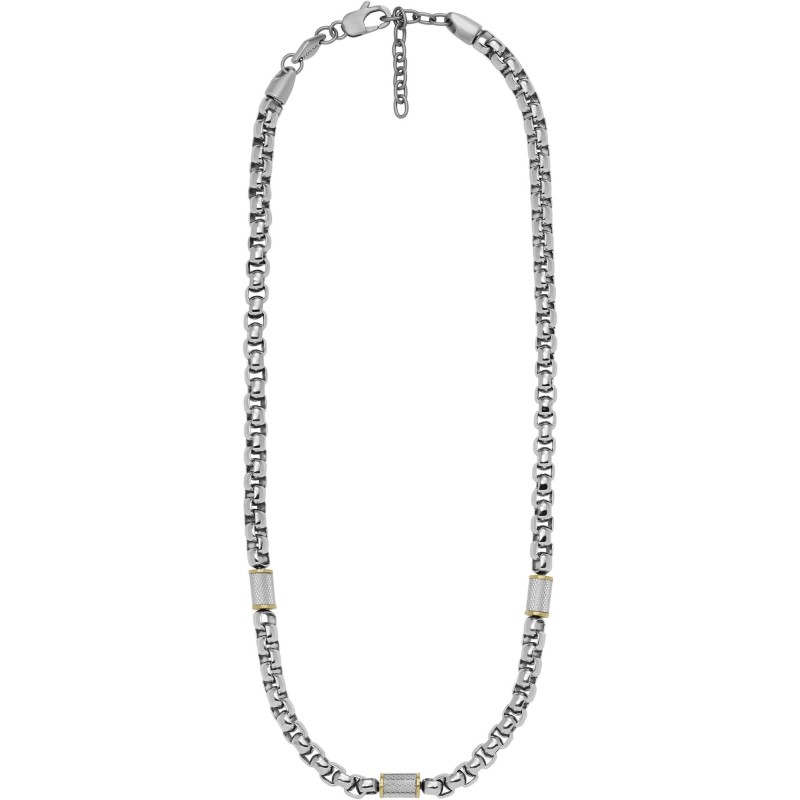 Collier chaîne Fossil All Stacked Up homme en acier bicolore